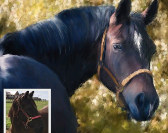 CUSTOM HORSE PORTRAIT - Horse Hand painted Painting from Photo on Canvas - Personalized Pet Portrait - Equine Portrait - Horse Painting