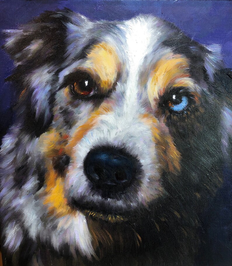 Art Collectibles Pet Portraits Customized Dog Art Australian Shepherd Dog Pet Portrait Custom Pet Portrait From Photo On Canvas Oil Painting Etsy Best Seller