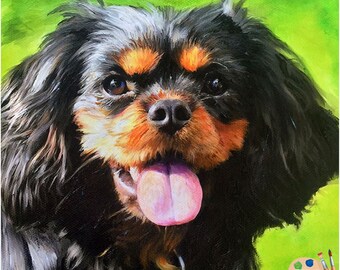 CUSTOM DOG PORTRAIT - Dog Portrait from Photo on Canvas - Personalized Pet Portrait - King Charles Dog Portrait