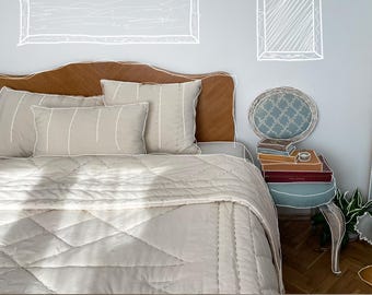 Queen size / natuurlijke WOLLEN DEKBED / Handgemaakt gestikt dekbed / Geurloze handgemaakte quilt / Ongeverfde vintage quilt / Zomerdekbed / Homestead Trend