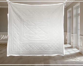 Handgemaakt gestikt dekbed / geurloos handgemaakte quilt / ongeverfd vintage quilt