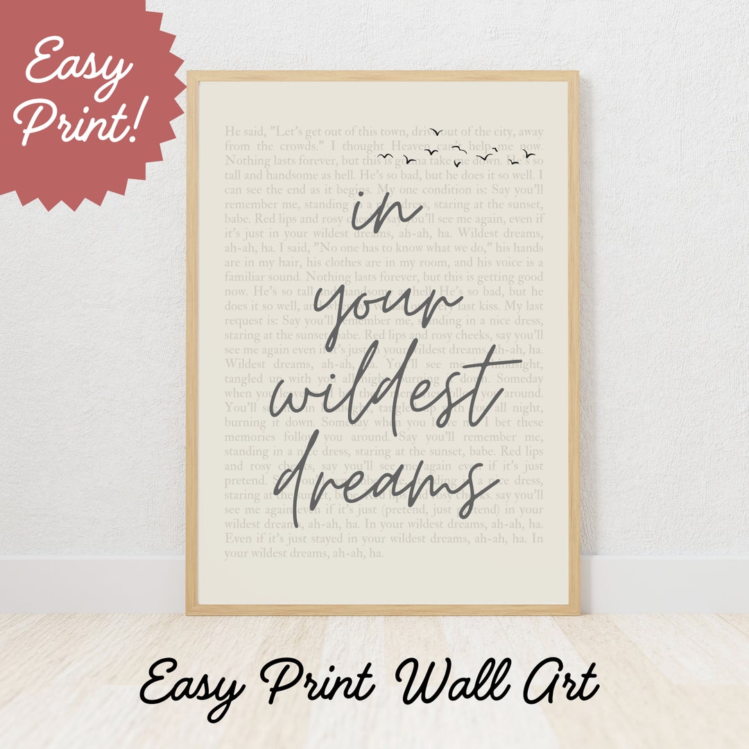 Wildest Dreams Taylor Swiftie Printable Poster, Digital Download, Song ...