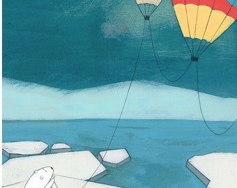 Rectangular Version - Imagine - Art Print Bears and Hot-Air Balloons