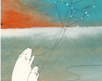 Rectangular Version - The Great Bear and the Little Bear - Art Print/Bears Flying Big Dipper Kite