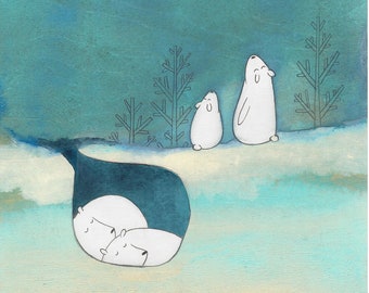 The Big Dipper - Art Print (Polar Bears in Snowy Den and The Big Dipper Illustration)