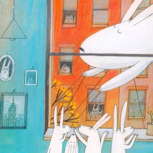 Thanksgiving Day Parade Art Print: Bunnies Celebrating