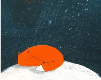 The Dreamer - Art Print (Fox Dreaming Under Full Moon)