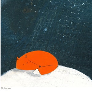 The Dreamer Art Print Fox Dreaming Under Full Moon image 1