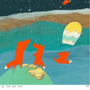 To The Moon And Back - Art Print (Foxes and Hot-Air Balloons)