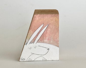 Hand Painted Small Original Painting - Sweet Slumber (#440) Sleeping Little Bunny In Pink