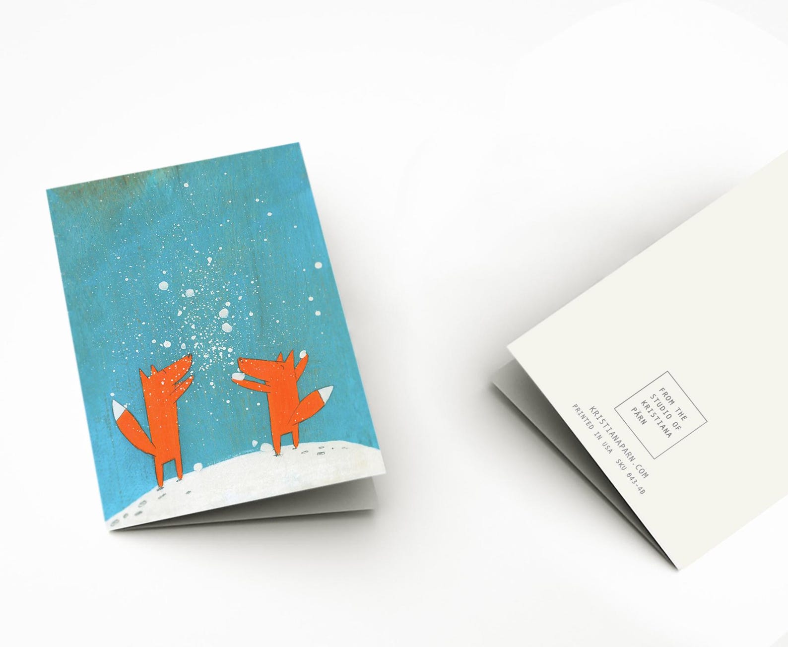 Set of Six Blank Winter Note Cards - Snowballs, Foxes Playing in Snow ...