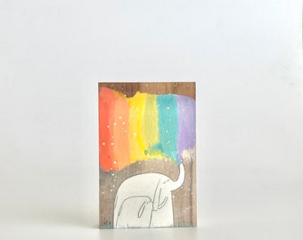 Hand Painted Small Original Painting - Going Together (#391) Two Elephants With A Rainbow