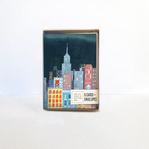 Lot de six cartes de correspondance vierges - New York Loves You I, cartes de voeux Night Time NYC Skyline