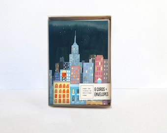 Conjunto de seis cartões de notas em branco - Nova York ama você, cartões comemorativos do horizonte de Nova York