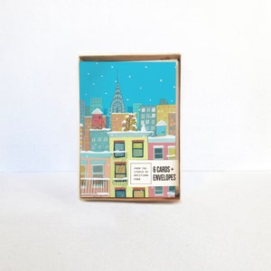 Set van zes blanco notitiekaarten - New York Loves You II, Snowing NYC Skyline wenskaarten