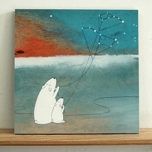 Polar Bear Constellation Art Print: Nursery Wall Decor (8x8)