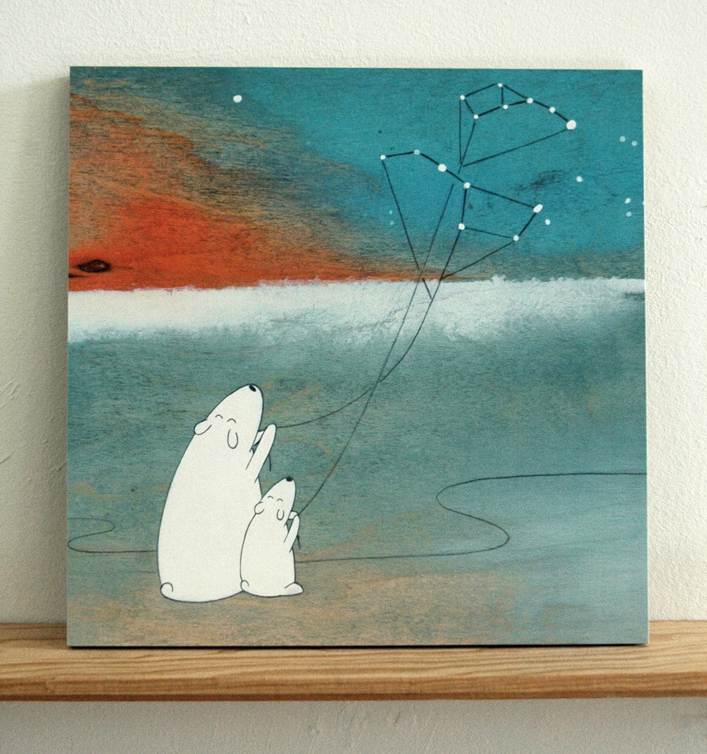 Polar Bear Constellation Art Print: Nursery Wall Decor (8x8)