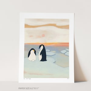 The Good Egg Art Print of Penguin Family With an Egg Surrounded by Icy Landscape image 3