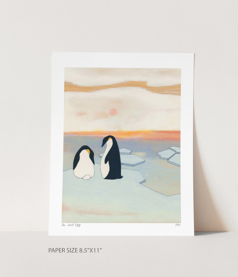 The Good Egg Art Print of Penguin Family With an Egg Surrounded by Icy Landscape image 3