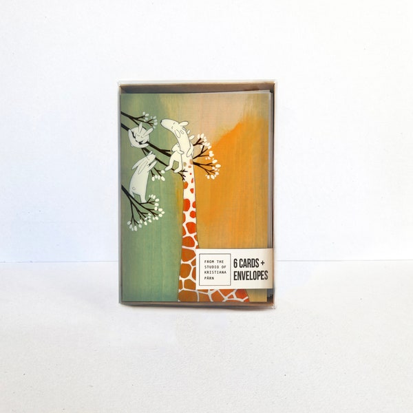 Set of Six Blank Note Cards - The Sweetest Giraffe, Giraffe Eating Marshmallows In Bunnyland Greeting Cards for Any Occasion
