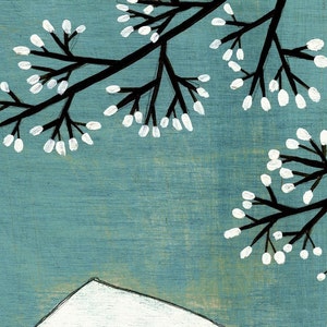 Napping under Marshmallow Treeblue square image Art Print image 3