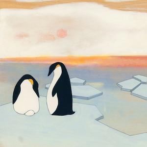 The Good Egg Art Print of Penguin Family With an Egg Surrounded by Icy Landscape image 1
