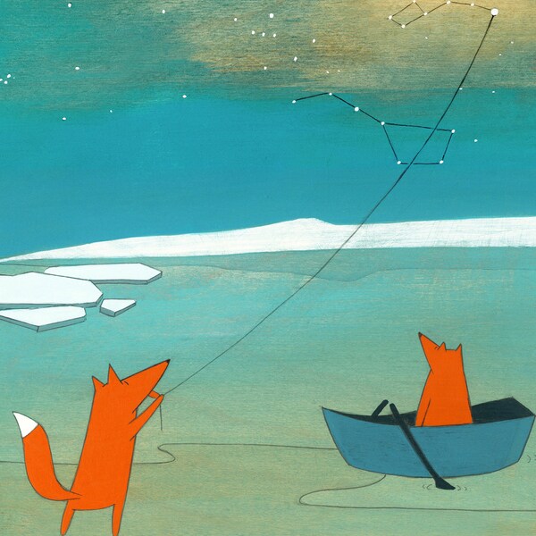 Fox and North Star Art Print: Acrylic Illustration
