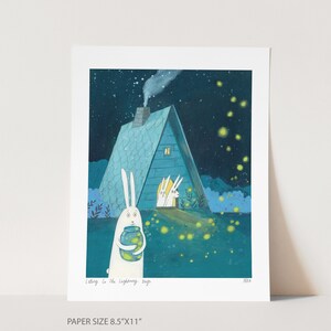 Letting Go The Lightning Bugs Art Print Bunnies and fireflies art print image 3