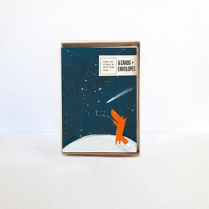 Conjunto de seis cartões de nota em branco - Imaginação, Raposa vermelha pegando uma estrela cadente na constelação da Ursa Maior Cartões de felicitações