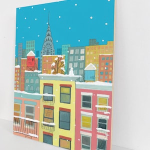 New York Loves You II - 8"x10" gemonteerde print (New York illustratie winters tafereel)