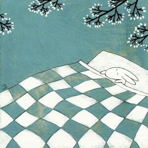 Napping under Marshmallow Treeblue square image Art Print image 1