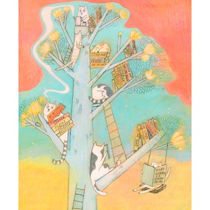Seven Curious Cats 8.5 x 11 Art Print image 1