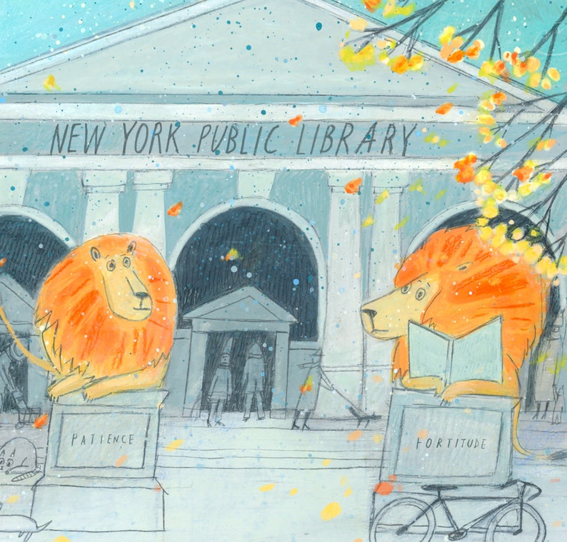 Patience and Fortitude Art Print New York Public Library Lion Statues image 2