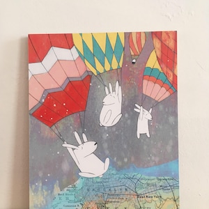 Hallo Brooklyn - 8 "x 10" gemonteerde print (New York, Brooklyn, illustratie, heteluchtballonnen, konijntjes, kaartkunst)