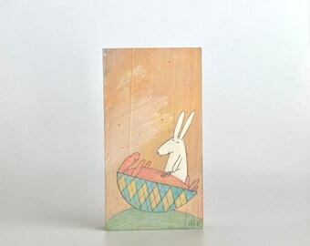 Hand Painted Small Original Painting - The Best Friends (#397) A Bunny Tickling The Turtle