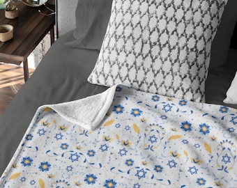 Hanukkah Decke | Hanukah Fleece Sherpa Decke | Jüdische Volkskunst Decke
