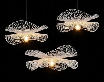 Double Lotus Leaf Wooden Pendant Lamp Interior Decor DIY Kit - White & Yellow