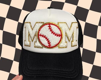 Baseball Mom Trucker Hat: Custom Patched Sports Hat with Chain