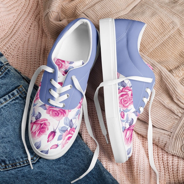 Women's Floral Periwinkle Lace Up Canvas Shoes