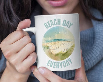 Kubek na kawę z motywem plaży, kubek na kawę z motywem oceanu, kubek prezentowy dla miłośnika plaży, kubek dekoracyjny do kuchni w stylu nadmorskim, kubek prezentowy na letnią plażę