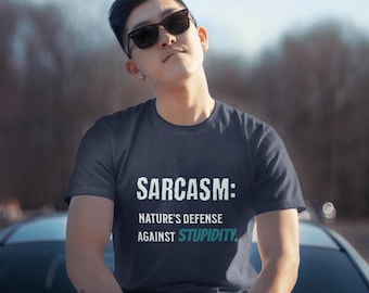 Camiseta engraçada com sarcasmo, camiseta de humor sarcástico, camiseta de defesa contra sarcasmo, camiseta com estampa espirituosa, camiseta com frase engraçada para presente.