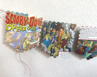 Vintage Detective Dog Banner|Early 2000s Cartoon Garland|Handmade Book Page Bunting|Reading Nook & Library Decor