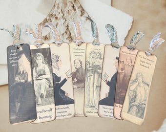 Literary Art Bookmark|Vintage-Inspired Bookmark with Lace Ribbon| Handmade Reader Gift| Cottagecore Library Decor