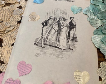 100 painted vintage book page confetti hearts|Jane Austen Novel Vintage Book Page Confetti|Table Decor|Wedding Confetti|Book Themed Events