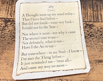 Emily Dickinson Full Poem Stickers | Vintage Book Page Ephemera (1961)