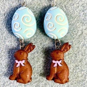 Green Easter Egg Candy White Chocolate Vanilla Bunny Dangle Earrings