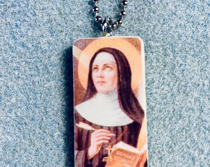 Hildegard von Bingen Catholic Reclaimed Domino Necklace Patron of Musicians St Writers H1