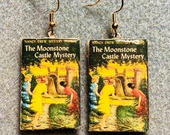 Back in Stock- Retro Nancy Drew Moonstone Castle Mystery Book 1960s Kitsch Dangle Polymer Clay Earrings Nickle-Free