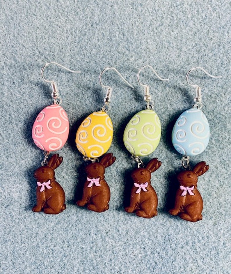 Green Easter Egg Candy White Chocolate Vanilla Bunny Dangle Earrings