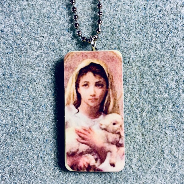 St. Germaine Cousin Catholic Art Reclaimed Domino Pendant Necklace, Patron Disabled, Abandoned, Abuse Victims, Against Poverty, GC2
